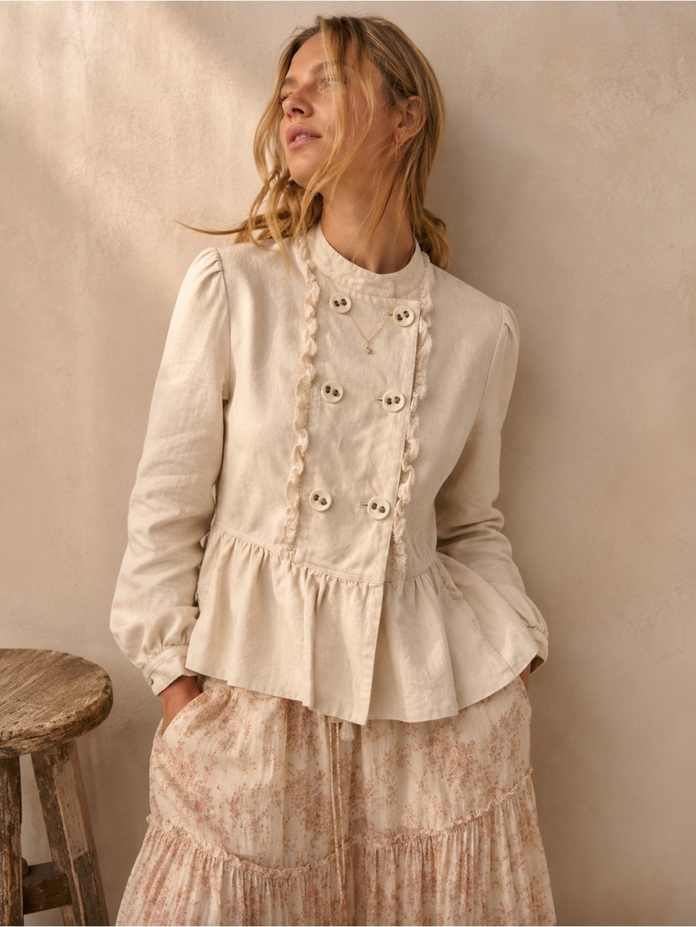 Boho Peplum Jacket Cream Paper Denim & Cloth Size 2